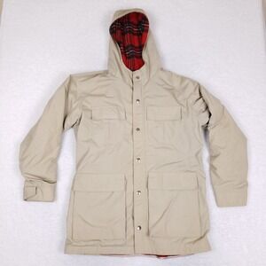 Vintage McGregor Hooded Field Jacket Size 40 Beige Plaid Lined Workwear